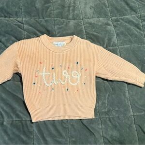 Peach Knit Sweater with Embroidery